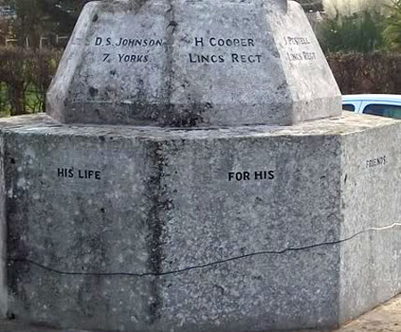 Private Johnson's Name on the Old Bolingbroke War Memorial