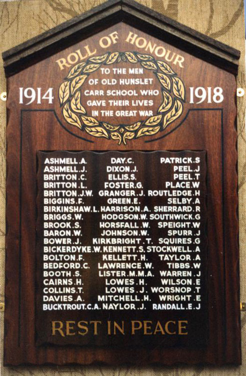 The First World War Memorial for Old Hunslet Carr School