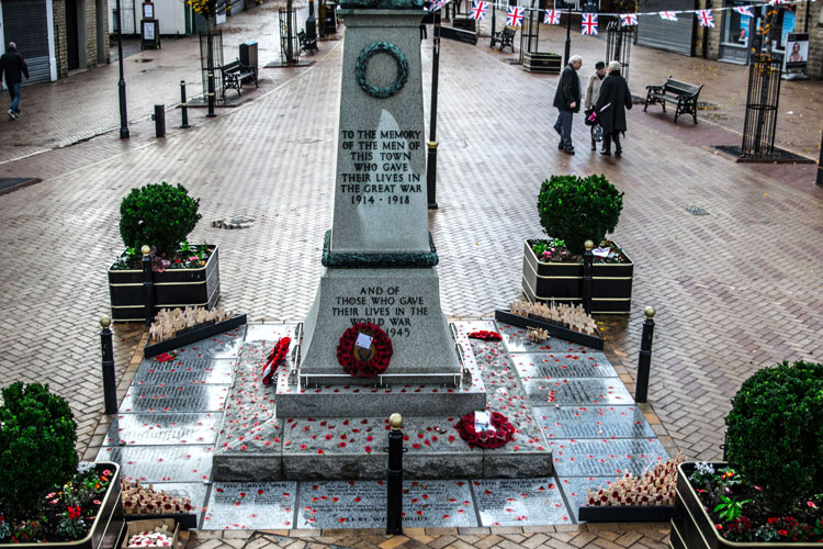 Memorial Plaques round the base of the Ossett War Memorial.