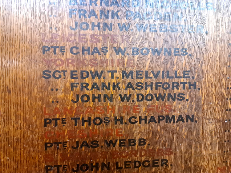 Detail of the War Memorial in the Church of St. John the Baptist, Owlerton (Sheffield)