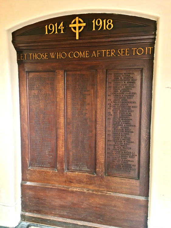 The Left Hand Panel of the First World War Memorial in the Church Memorial Hall, Owlerton (Sheffield)