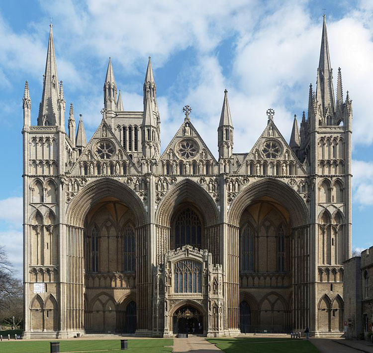 The impressive West front of Peterborough Cathedral