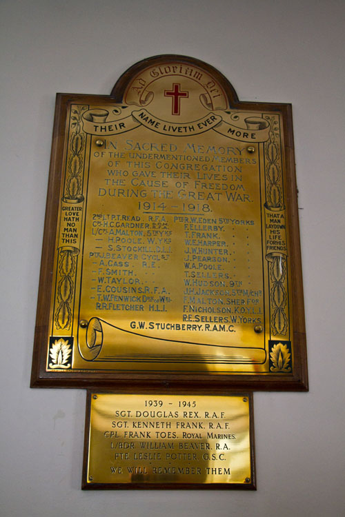 The War Memorial inside Pickering's Primitive Methodist Church