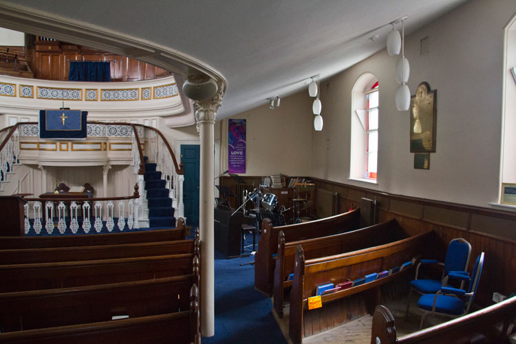 The Interior of the Primitive Methodist church, Pickering, - showing the War Memorial on the right.