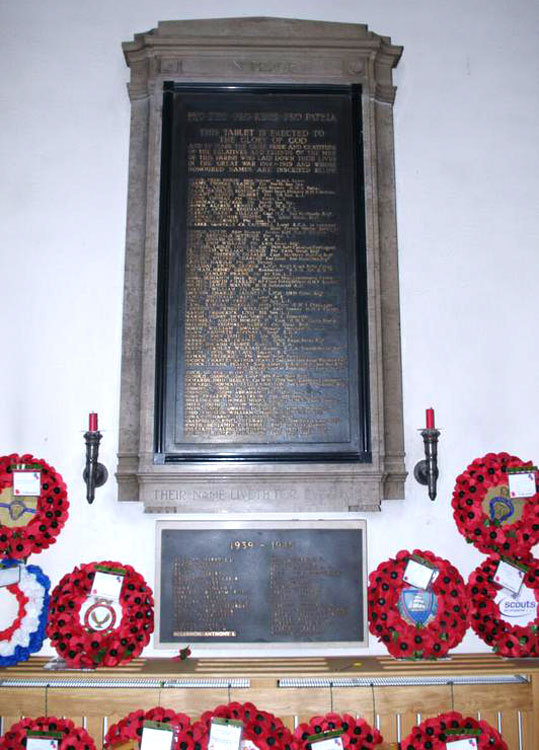 The War Memorial in St. Peter's Church, Portishead (N Somerset)