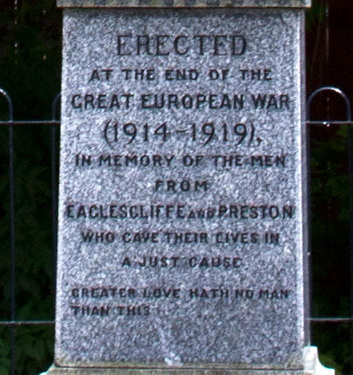 The Dedication on the Preston-on-Tees War Memorial