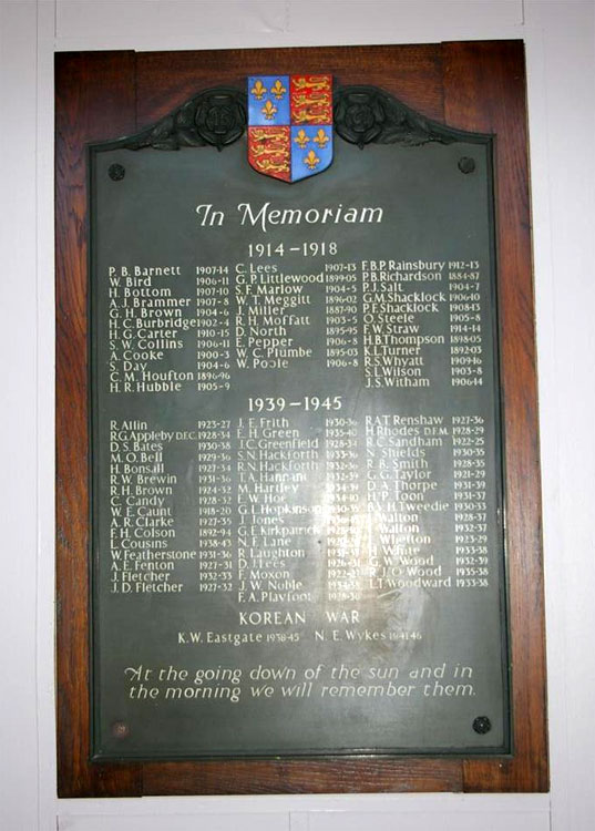 The War Memorial for the Queen Elizabeth Grammar School, Mansfield