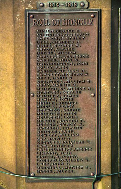 The plaque on the Rawdon War Memorial on which Edward Hartley is commemorated