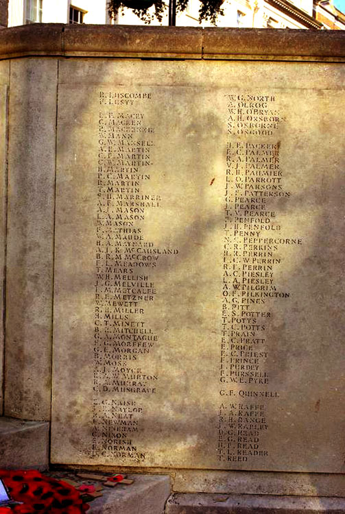 The Name of Private W H Mellish on the Richmond, London, War Memorial.