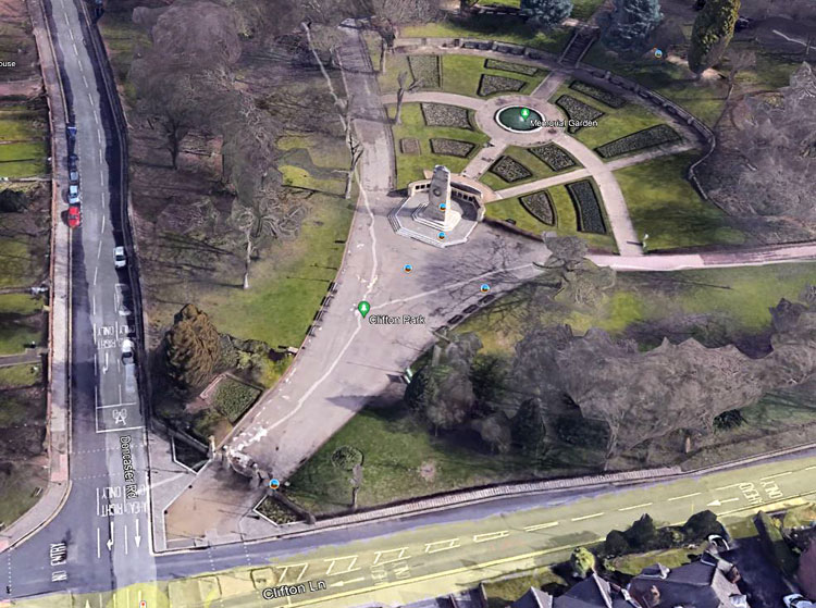 The Rotherham War Memorial in Rotherham's Memorial Gardens, Clifton Park