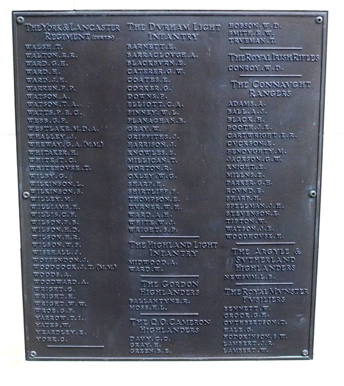 The Commemorative Plate on the Rotherham War Memorial on Which Private Willie Ward is shown