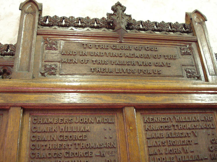 The Dedication and Some of the Names Commemorated on the First World War Memorial for Sacriston