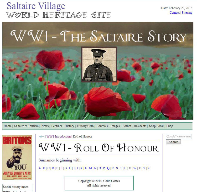 The Roll of Honour Page on the Saltaire Village Website.