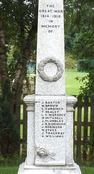 The First World War Commemorations on the War Memorial for Salterforth, Lancs.