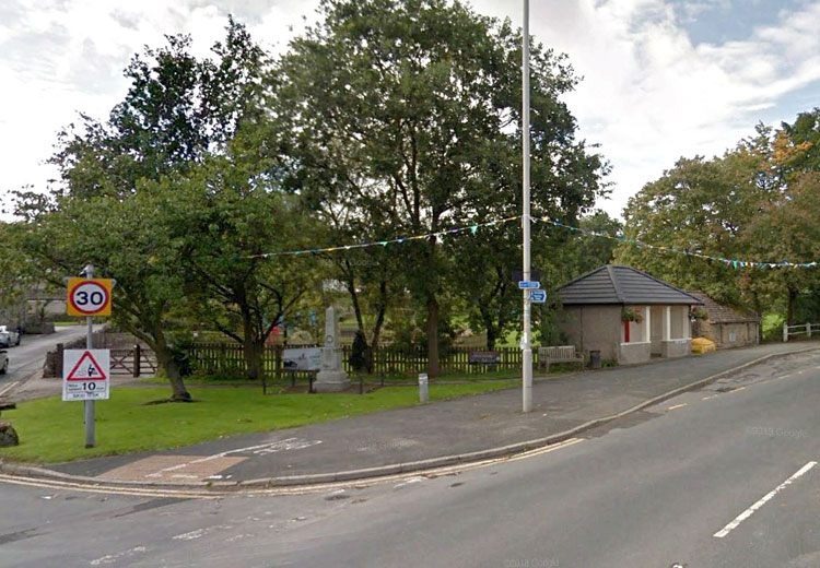 The Salterforth War Memorial on Kelbrook Road (right) and Salterforth Lane (left)