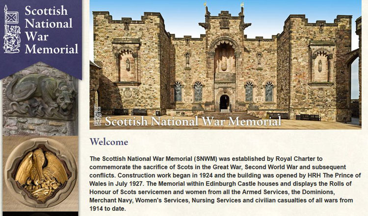 The Home Page of the Website for the Scottish National War Memoriale
