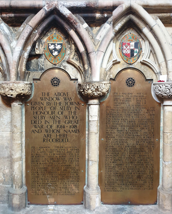 The First World War Memorial in Selby Abbey