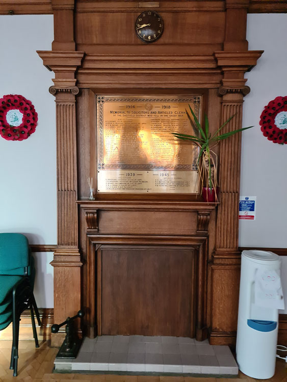 Solicitors and Articled Clerks War Memorial, Law Society Hall, Sheffield. 