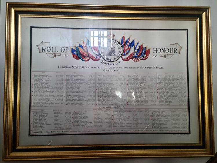 Solicitors and Articled ClerksRoll of Honour, Law Society Hall, Sheffield. 