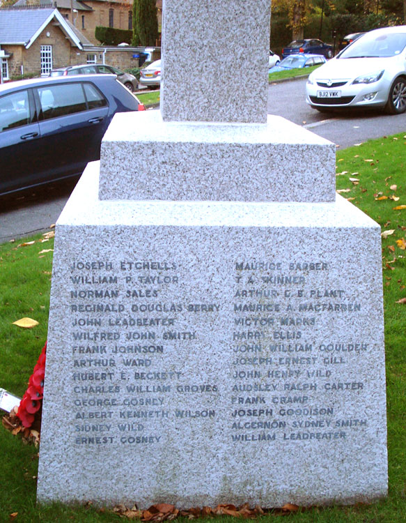 Private Gosney's name on the War Memorial for Ranmoor (Sheffield)