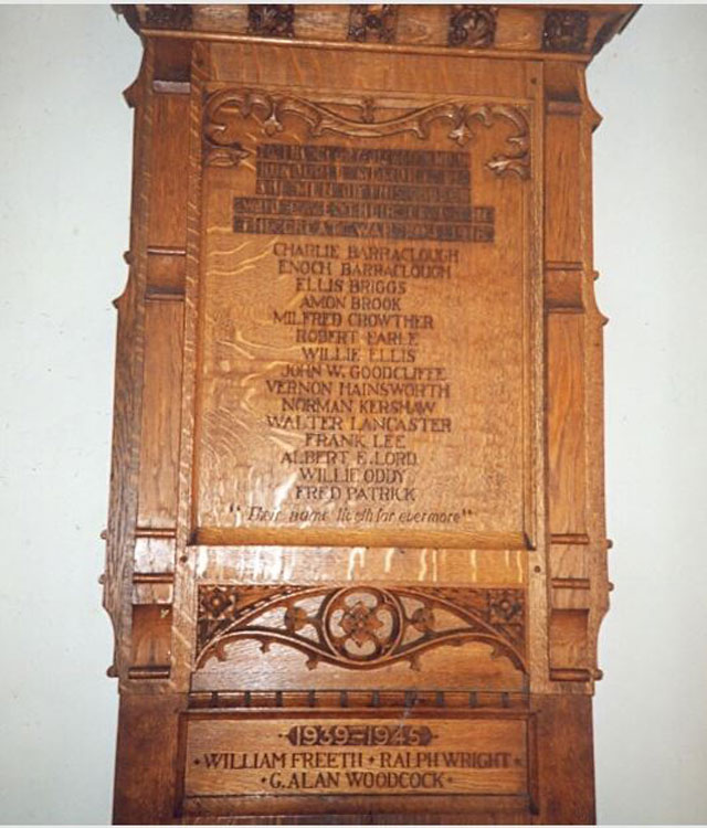 The First World War Memorial in the Wesleyan Methodist Church, Shelf (Calderdale)