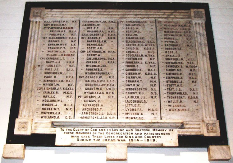The First World War Memorial in St. Jude's Church, Shieldfield (Newcastle upon Tyne) 