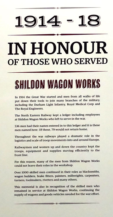 The Roll of Honourfor the Shildon Wagon Works - 1