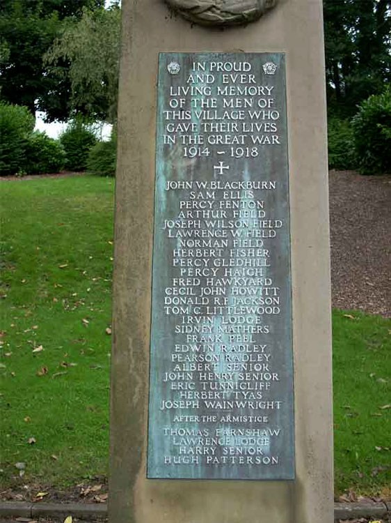 First World War Commemorations on the Skelmanthorpe War Memorial