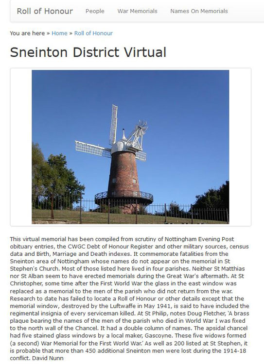 The Website for the Virtual Roll of Honour for Sneinton, Notts
