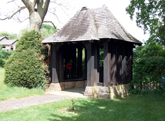 The Lych Gate of St. Peter's Church, Somersall Herbert (Derbyshire) in which can be found the War Memorial.