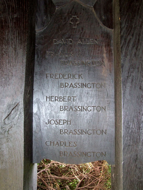 Names on the Memorial in the Lych Gate of St. Peter's Church, Somersall Herbert (Derbyshire).