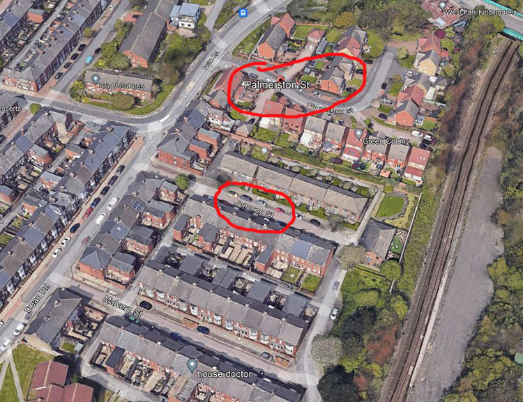 The Locations of Johnson Street and Palmerston Street in South Shields>
