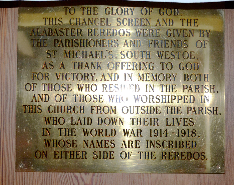 The Dedicatory Plaque in the Church of St. Michael and All Angels