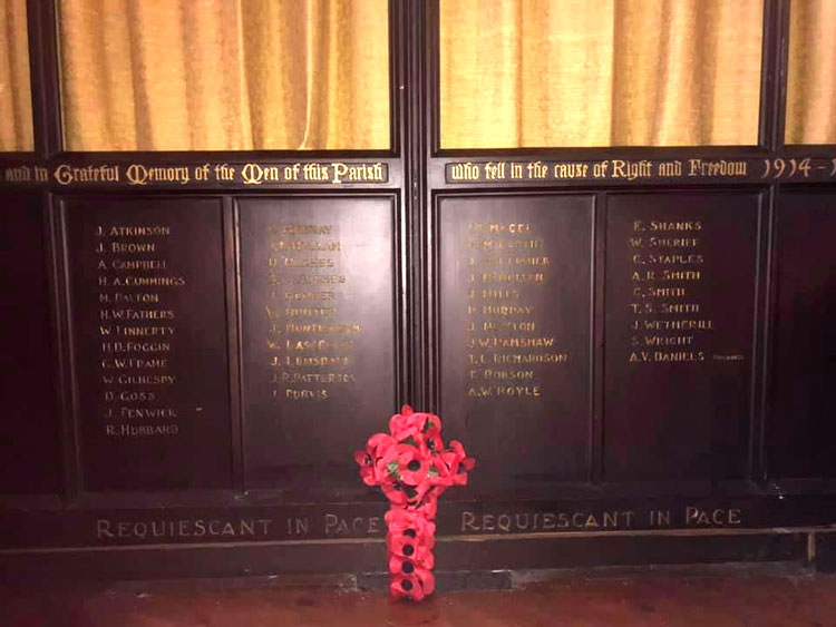 The First World War Memorial in St. Simon's Church, South Shields