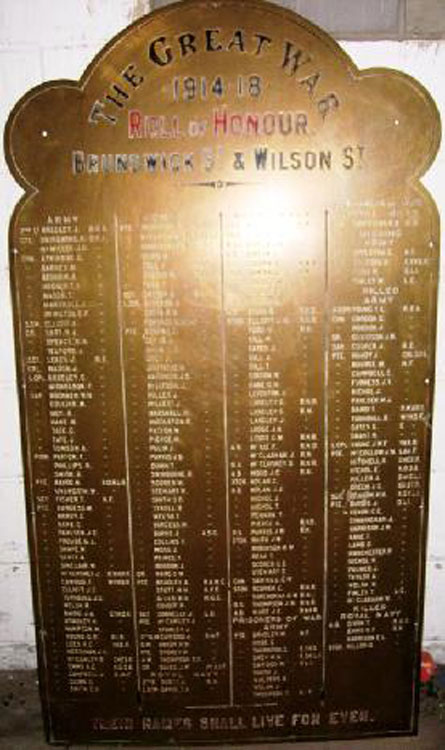 The First World War Memorial Plaque for Brunswick Street & Wilson Street, South Shields