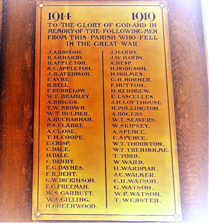 The First World War Memorial in the Methodist Church, Sowerby