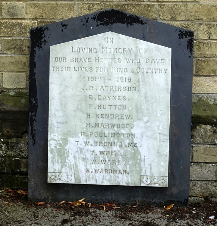 The Marble Tablet that was Outside the Methodist Church, Sowerby, - in the front.