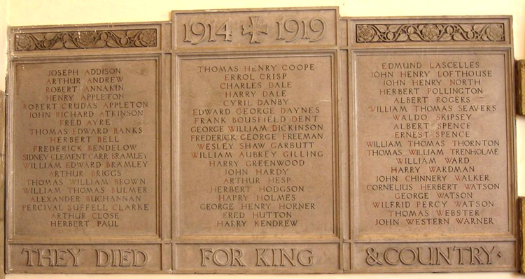 The First World War Memorial in St. Oswald's Church, Sowerby