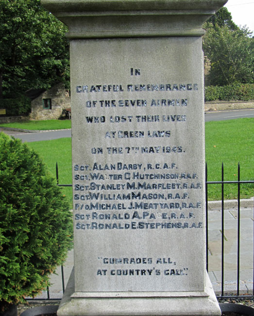 Names of the seven airmen who died in 1943 on the St. John's Chapel War Memorial 