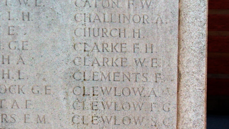 Private William Ernest Clarke's Name on the Stafford Memorial