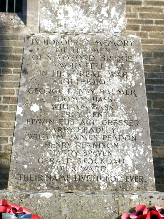 First World War Commemorations on the War Memorial for Stamford Bridge