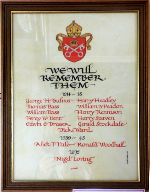 The Roll of Honour in the Church of St. John the Baptist, Stamford Bridge