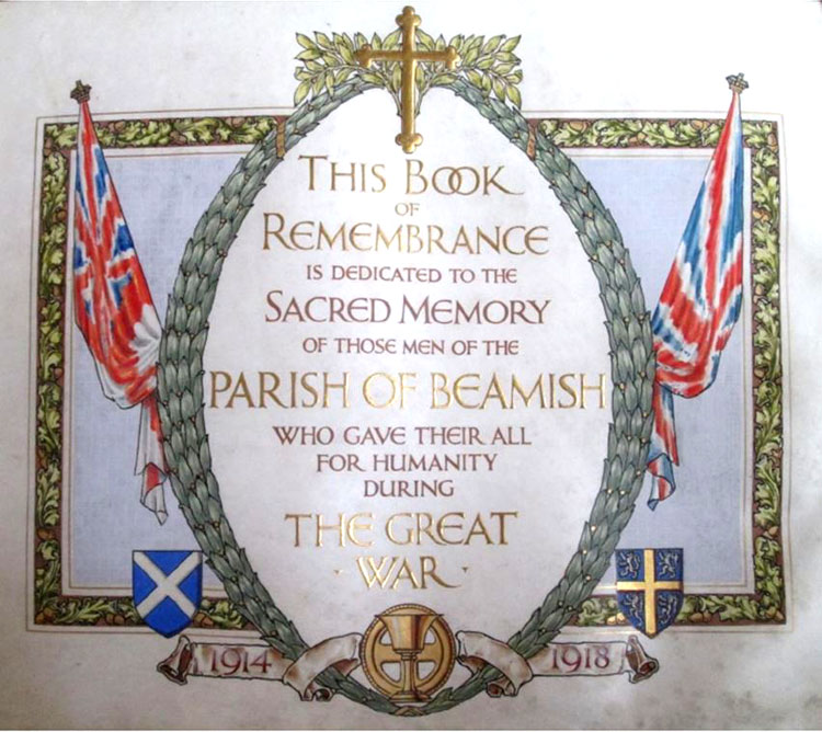 The Flyleaf of the First World War Book of Remembrance for the Parish of Beamish held in St. Andrew's Church, Stanley 