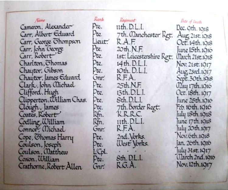 Private Thomas Henry Cope of the Yorkshire Regiment Commemorated in the Book of Remembrance for Beamish Parish