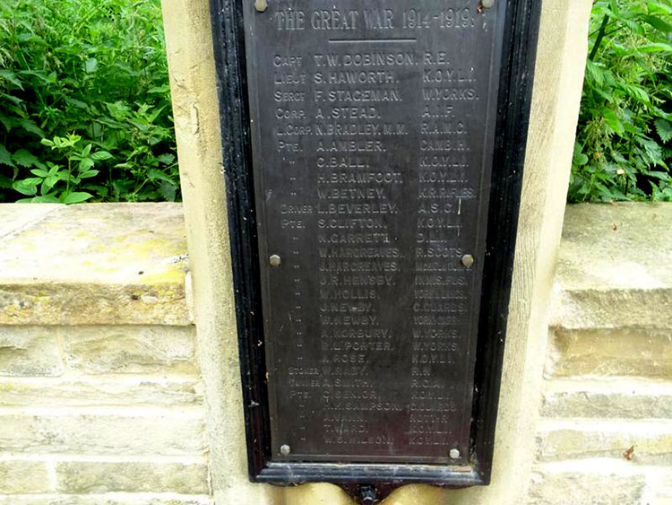 The Commemorative Plaque on the War Memorial off Aberford Road, Stanley (Wakefield)