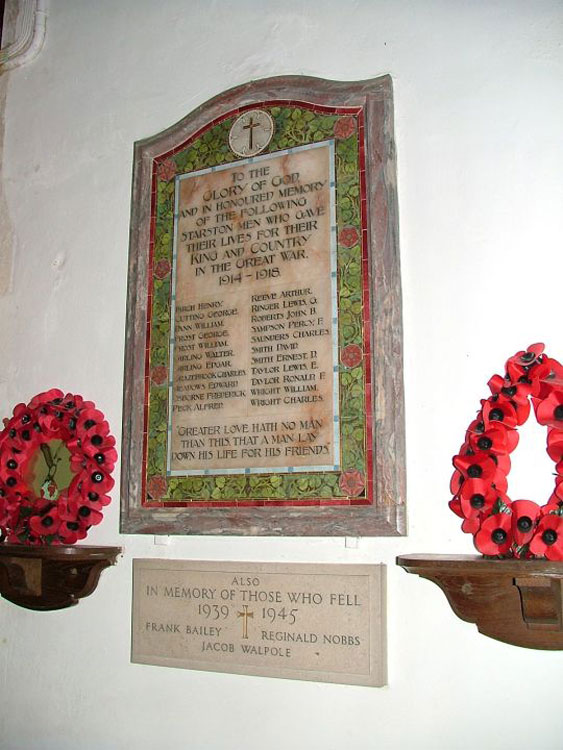 The War Memorial in St. Margaret's Church, Starston (Norfolk)