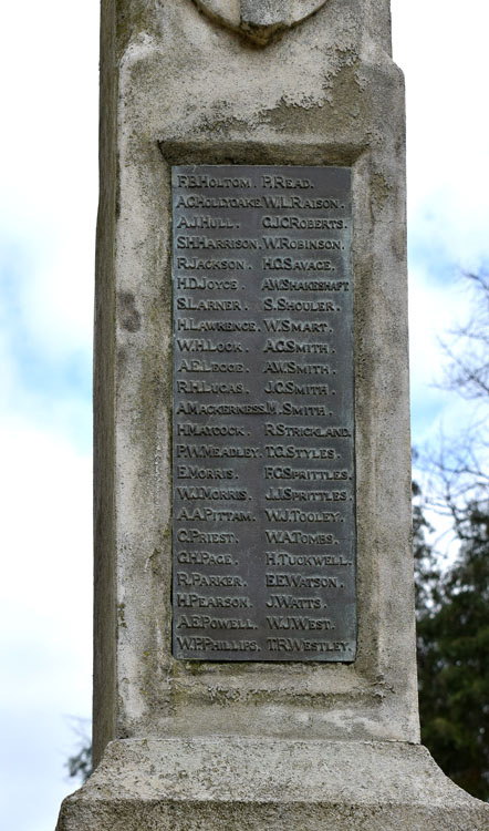 First World War Names "H" - "W" on the War Memorial for Stont Stratford (Bucks)