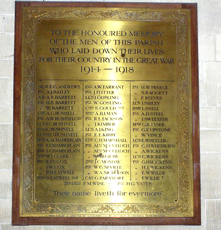 The War Memorial in the Church of St. Mary the Virgin, Stratfield Mortimer (W Berks)
