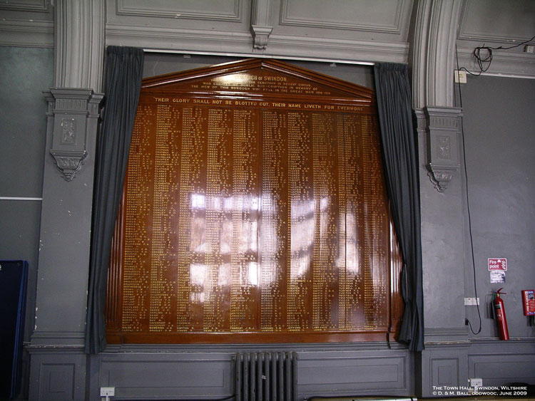 The First World War Memorial in Swindon Town Hall