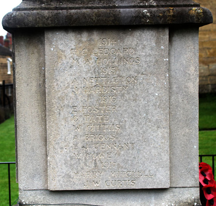 1914 - 1916 Commemorations on the War Memorial for Thorner and Scarcroft (Leeds)